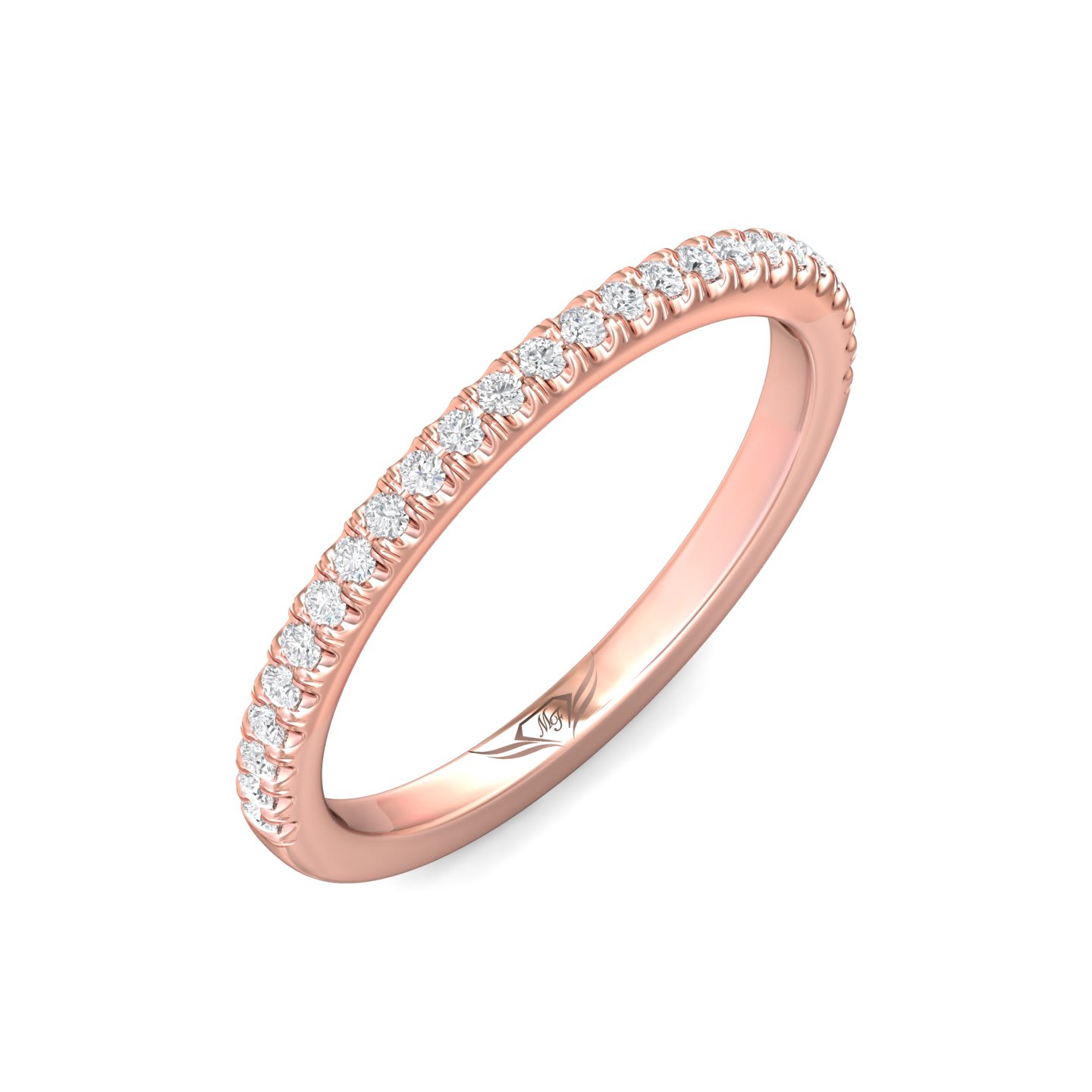 FlyerFit Micropave 14K Pink Gold Wedding Band