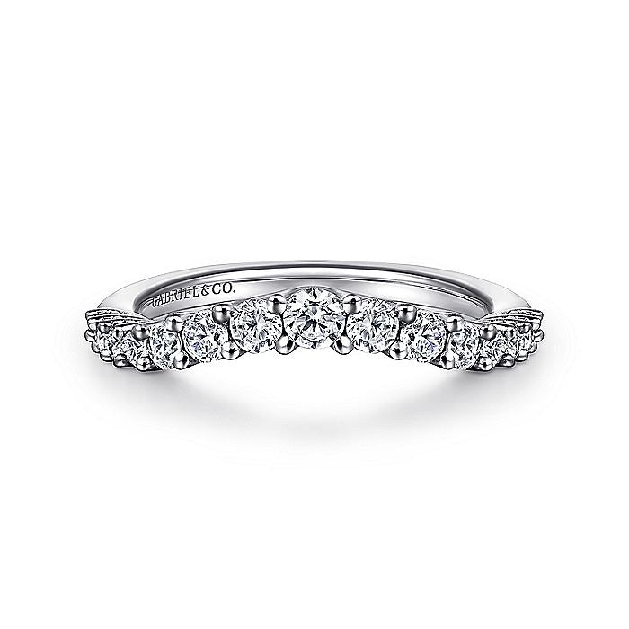 Gabriel & Co. AN10959W44JJ Curved 14K White Gold Shared Prong Diamond Wedding Band