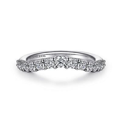 Gabriel & Co. AN10959W44JJ Curved 14K White Gold Shared Prong Diamond Wedding Band