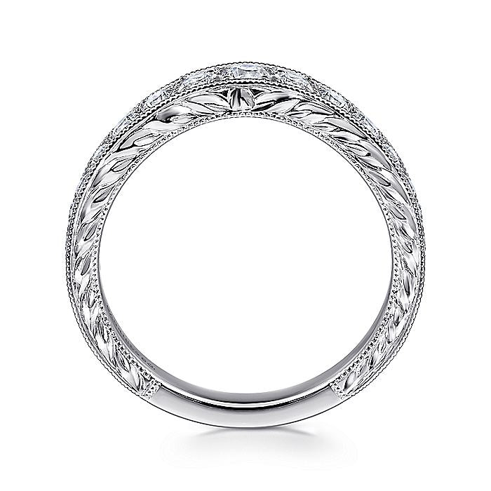 Gabriel & Co. AN10961W44JJ Vintage Inspired 14K White Gold Curved Channel Set Diamond Wedding Band with Engraving