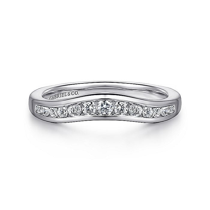 Gabriel & Co. AN10962W44JJ Curved 14K White Gold Channel Set Diamond Wedding Band