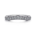 Gabriel & Co. AN10966W44JJ Vintage Inspired  Curved 14K White Gold Micro Pavé Diamond Wedding Band with Engraving