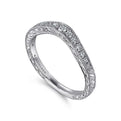 Gabriel & Co. AN10966W44JJ Vintage Inspired  Curved 14K White Gold Micro Pavé Diamond Wedding Band with Engraving