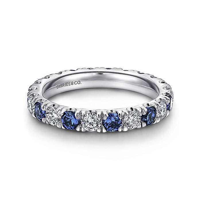 Gabriel & Co. AN11360-6W44SA 14K White Gold French Pavé Set Sapphire and Diamond Eternity Band