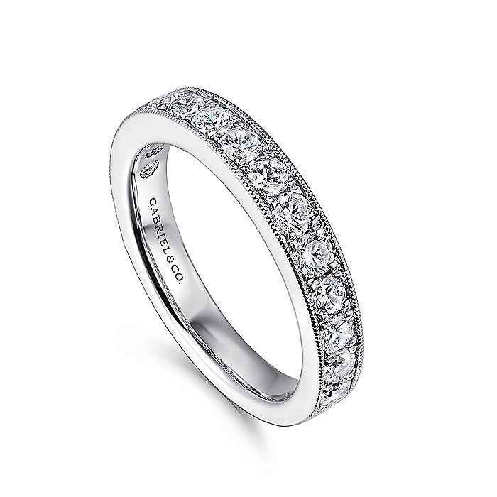 Gabriel & Co. AN12079W44JJ 14K White Gold Micro Pavé Set Diamond Wedding Band with Millgrain