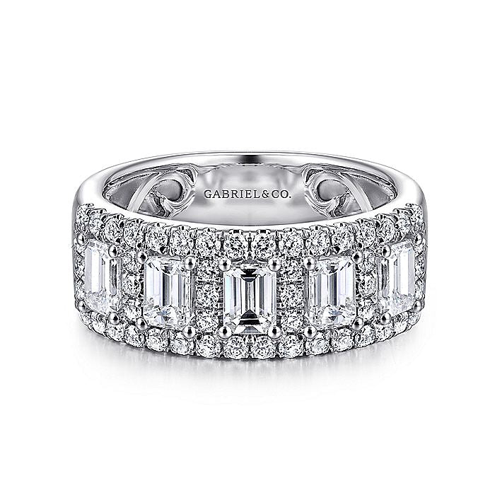 Gabriel & Co. AN12426W44JJ Wide 14K White Gold Emerald Cut Fancy Diamond Anniversary Band