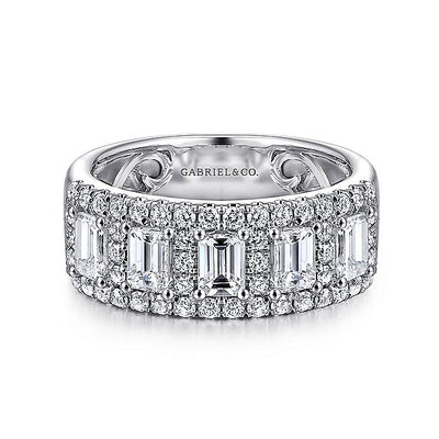 Gabriel & Co. AN12426W44JJ Wide 14K White Gold Emerald Cut Fancy Diamond Anniversary Band