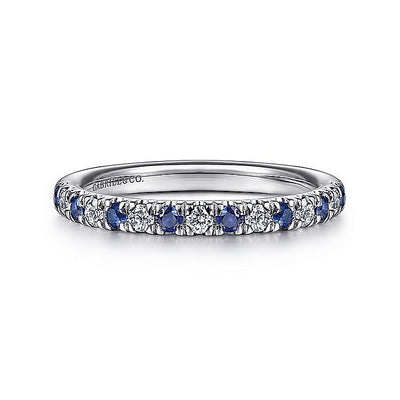 Gabriel & Co. AN14190W44SA 14K White Gold 15 Stone Diamond and Sapphire Anniversary Band