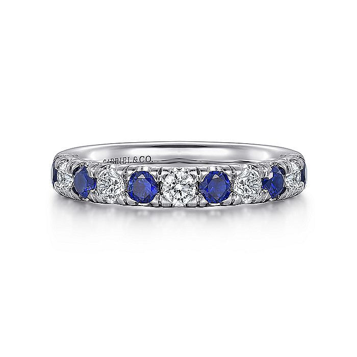 Gabriel & Co. AN14192W44SA 14K White Gold 11 Stone Diamond and Sapphire Anniversary Band