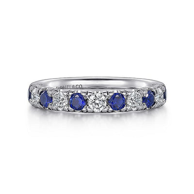 Gabriel & Co. AN14192W44SA 14K White Gold 11 Stone Diamond and Sapphire Anniversary Band