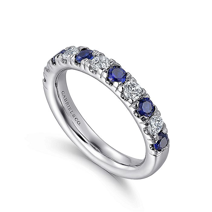 Gabriel & Co. AN14192W44SA 14K White Gold 11 Stone Diamond and Sapphire Anniversary Band