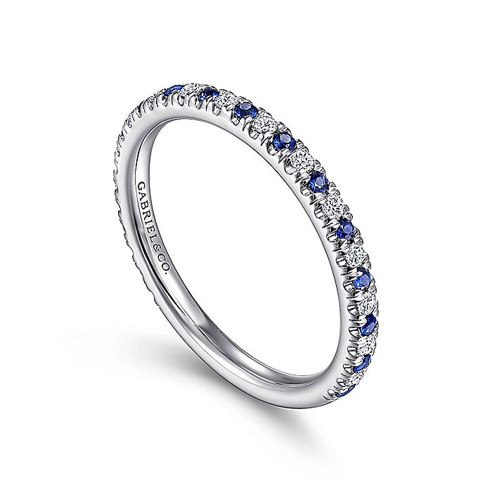 Gabriel & Co. AN14252W44SA 14K White Gold Diamond and Sapphire Anniversary Band