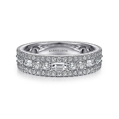 Gabriel & Co. AN15294W44JJ Wide 14K White Gold Round and Baguette Diamond Anniversary Band