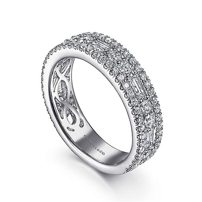 Gabriel & Co. AN15294W44JJ Wide 14K White Gold Round and Baguette Diamond Anniversary Band