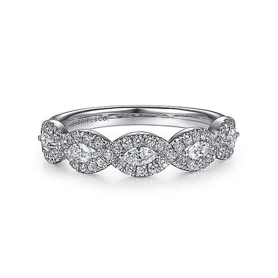 Gabriel & Co. AN15312W44JJ 14K White Gold Marquise Halo Station Diamond Anniversary Band