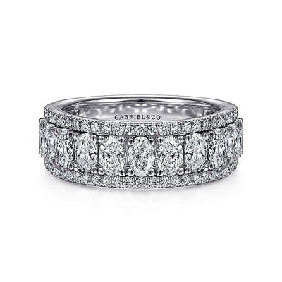 Gabriel & Co. AN15317W44JJ Wide 14K White Gold Oval and Round Diamond Anniversary Band