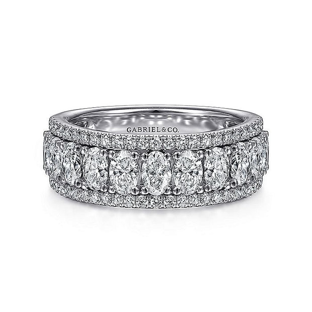 Gabriel & Co. AN15317W44JJ Wide 14K White Gold Oval and Round Diamond Anniversary Band