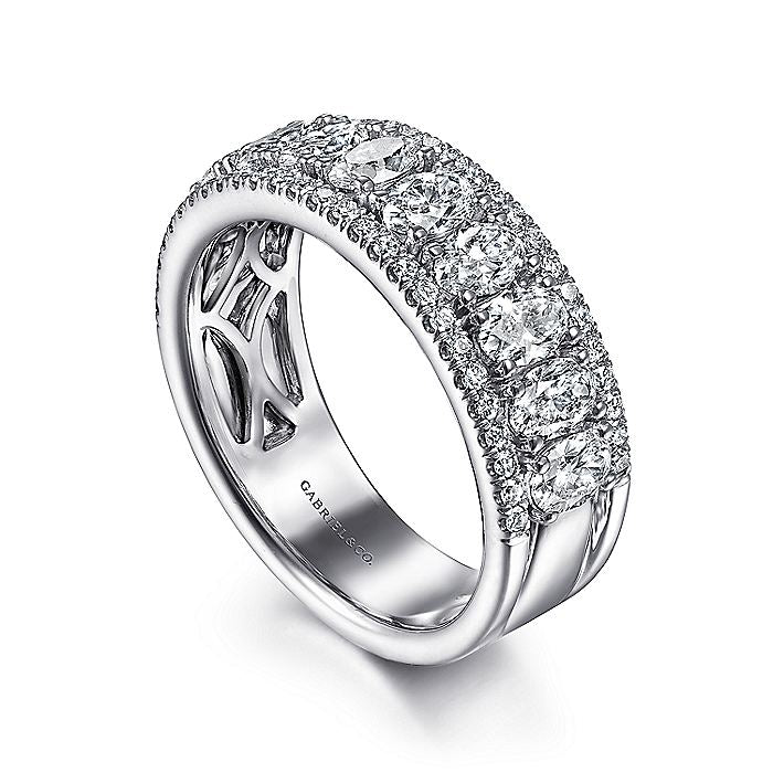 Gabriel & Co. AN15317W44JJ Wide 14K White Gold Oval and Round Diamond Anniversary Band