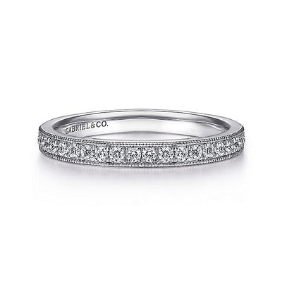 Gabriel & Co. AN7643W44JJ 14K White Gold Micro Pavé Channel Diamond Wedding Band with Millgrain