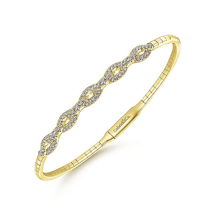 Gabriel & Co. BG3842-62Y45JJ 14K Yellow Gold Oval Link Diamond Bangle