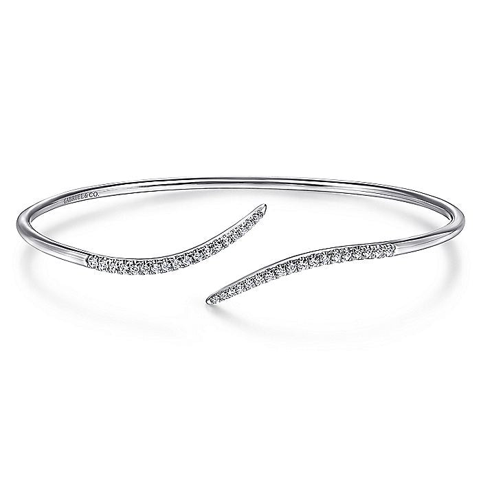 Gabriel & Co. BG3850W45JJ 14K White Gold Diamond Bypass Open Bangle