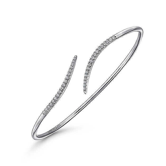 Gabriel & Co. BG3850W45JJ 14K White Gold Diamond Bypass Open Bangle