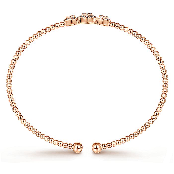 Gabriel & Co. BG4114-62K45JJ 14K Rose Gold Bujukan Bead Cuff Bracelet with Three Pavé Diamond Stations