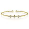 Gabriel & Co. BG4115-62Y45JJ 14K Yellow Gold Bujukan Bead Cuff Bracelet with Three Quatrefoil Diamond Stations