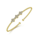 Gabriel & Co. BG4115-62Y45JJ 14K Yellow Gold Bujukan Bead Cuff Bracelet with Three Quatrefoil Diamond Stations