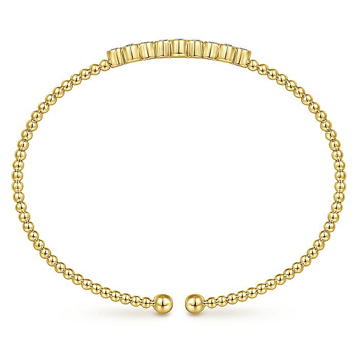 Gabriel & Co. BG4115-62Y45JJ 14K Yellow Gold Bujukan Bead Cuff Bracelet with Three Quatrefoil Diamond Stations