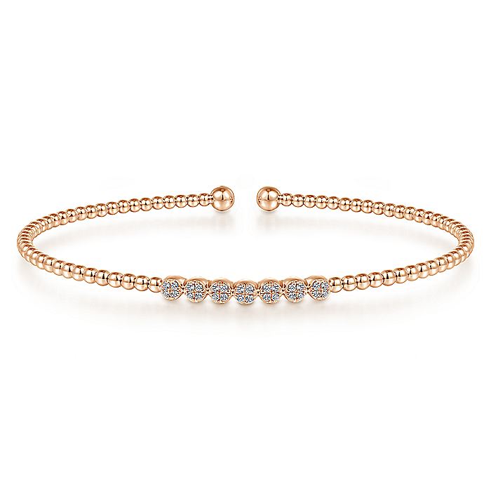 Gabriel & Co. BG4116-62K45JJ 14K Rose Gold Bujukan Bead Cuff Bracelet with Cluster Diamond Stations