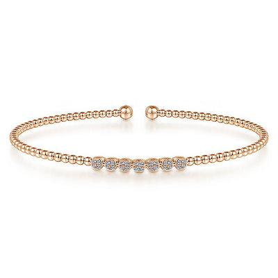 Gabriel & Co. BG4116-62K45JJ 14K Rose Gold Bujukan Bead Cuff Bracelet with Cluster Diamond Stations