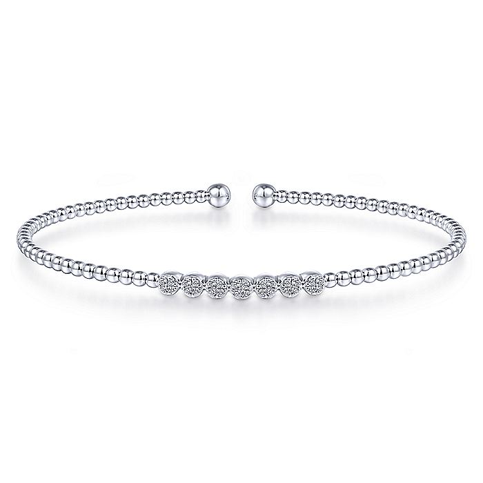 Gabriel & Co. BG4116-62W45JJ 14K White Gold Bujukan Bead Cuff Bracelet with Cluster Diamond Stations