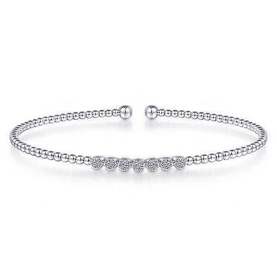 Gabriel & Co. BG4116-62W45JJ 14K White Gold Bujukan Bead Cuff Bracelet with Cluster Diamond Stations