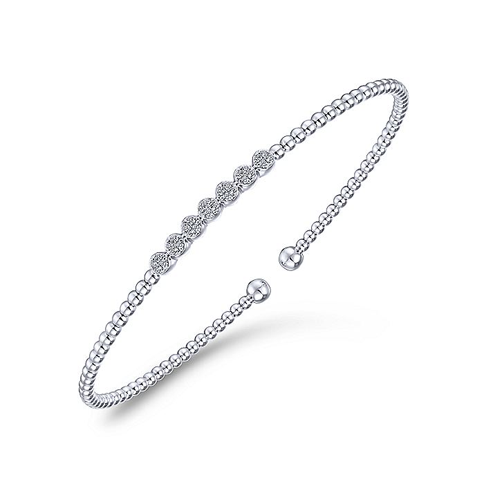 Gabriel & Co. BG4116-62W45JJ 14K White Gold Bujukan Bead Cuff Bracelet with Cluster Diamond Stations