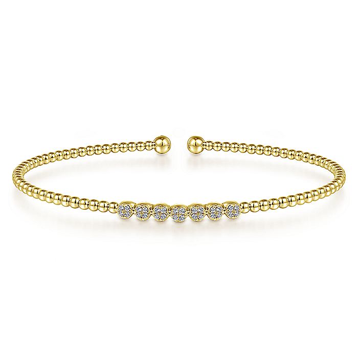 Gabriel & Co. BG4116-62Y45JJ 14K Yellow Gold Bujukan Bead Cuff Bracelet with Cluster Diamond Stations