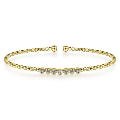 Gabriel & Co. BG4116-62Y45JJ 14K Yellow Gold Bujukan Bead Cuff Bracelet with Cluster Diamond Stations