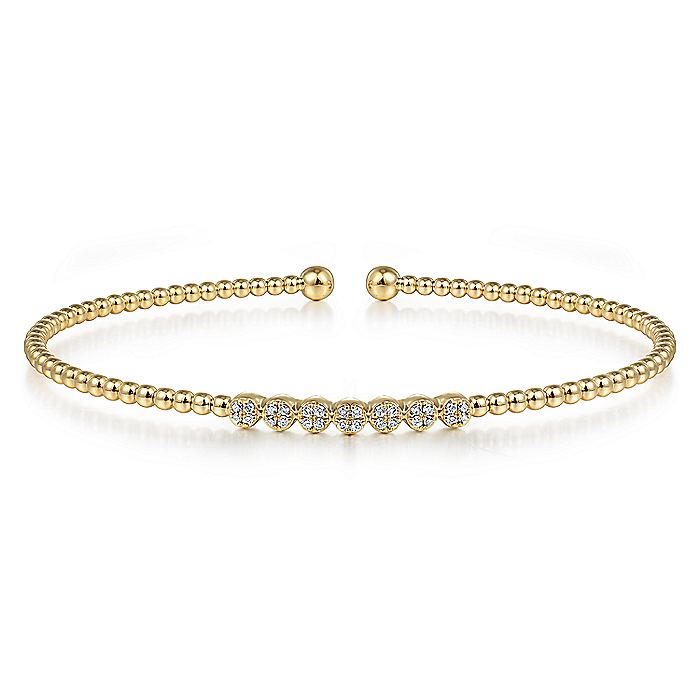 Gabriel & Co. BG4116-65Y45JJ 14K Yellow Gold Bujukan Bead Cuff Bracelet with Cluster Diamond Stations