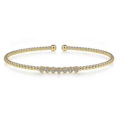 Gabriel & Co. BG4116-65Y45JJ 14K Yellow Gold Bujukan Bead Cuff Bracelet with Cluster Diamond Stations