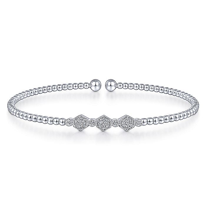 Gabriel & Co. BG4117-62W45JJ 14K White Gold Bujukan Bead Cuff Bracelet with Cluster Diamond Hexagon Stations