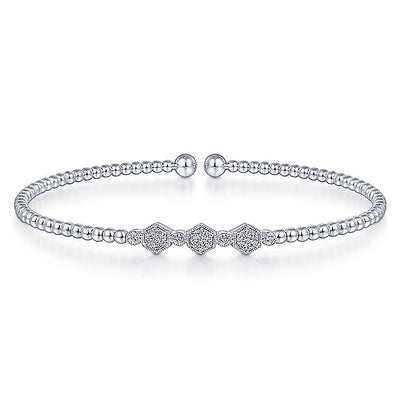 Gabriel & Co. BG4117-62W45JJ 14K White Gold Bujukan Bead Cuff Bracelet with Cluster Diamond Hexagon Stations