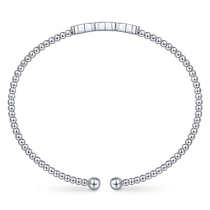 Gabriel & Co. BG4117-62W45JJ 14K White Gold Bujukan Bead Cuff Bracelet with Cluster Diamond Hexagon Stations