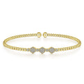 Gabriel & Co. BG4117-62Y45JJ 14K Yellow Gold Bujukan Bead Cuff Bracelet with Cluster Diamond Hexagon Stations