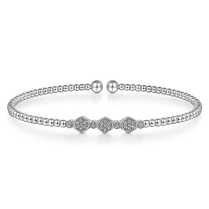 Gabriel & Co. BG4117-65W45JJ 14K White Gold Bujukan Bead Cuff Bracelet with Cluster Diamond Hexagon Stations