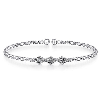 Gabriel & Co. BG4117-65W45JJ 14K White Gold Bujukan Bead Cuff Bracelet with Cluster Diamond Hexagon Stations