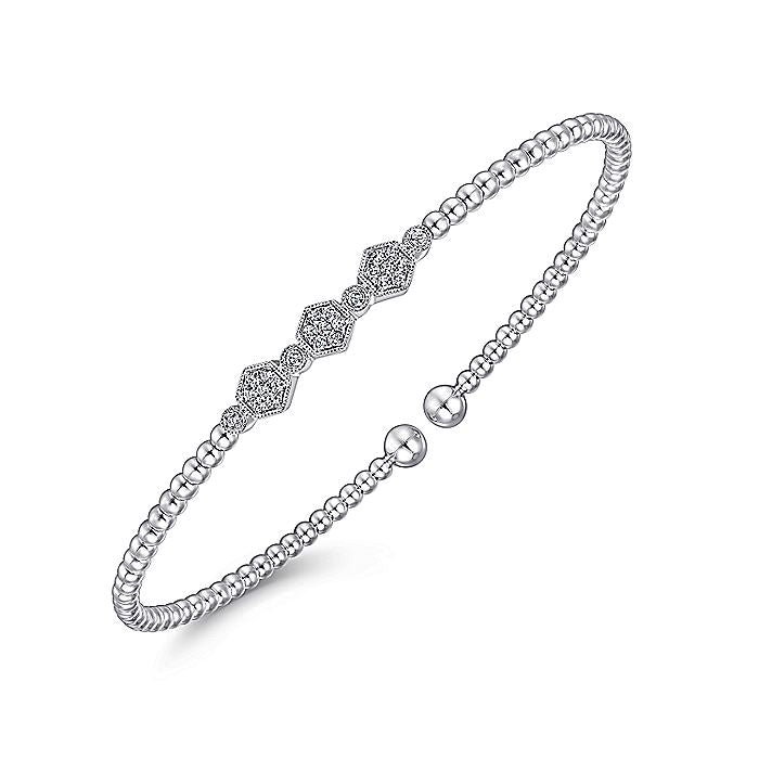 Gabriel & Co. BG4117-65W45JJ 14K White Gold Bujukan Bead Cuff Bracelet with Cluster Diamond Hexagon Stations