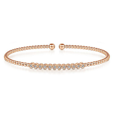 Gabriel & Co. BG4118-62K45JJ 14K Rose Gold Bujukan Bead Cuff Bracelet with Bezel Set Diamond Stations