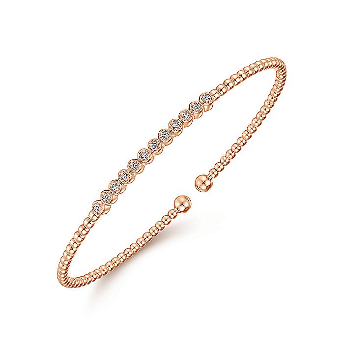 Gabriel & Co. BG4118-62K45JJ 14K Rose Gold Bujukan Bead Cuff Bracelet with Bezel Set Diamond Stations