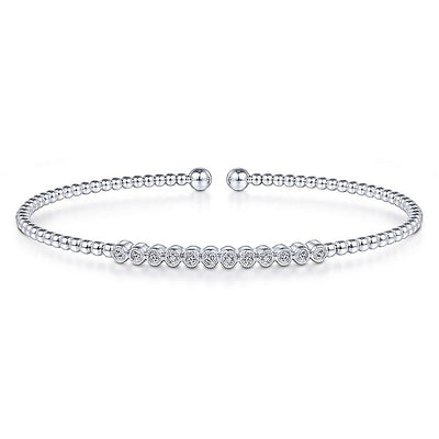 Gabriel & Co. BG4118-62W45JJ 14K White Gold Bujukan Bead Cuff Bracelet with Bezel Set Diamond Stations