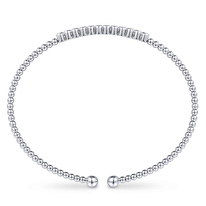 Gabriel & Co. BG4118-62W45JJ 14K White Gold Bujukan Bead Cuff Bracelet with Bezel Set Diamond Stations